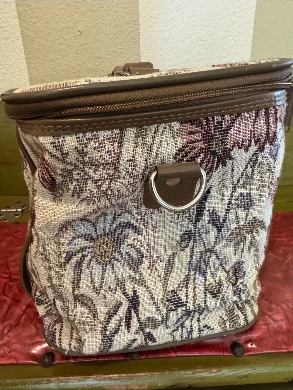 Jordache Floral Tapestry Cosmetic Case in Brown, Cream, Mauve